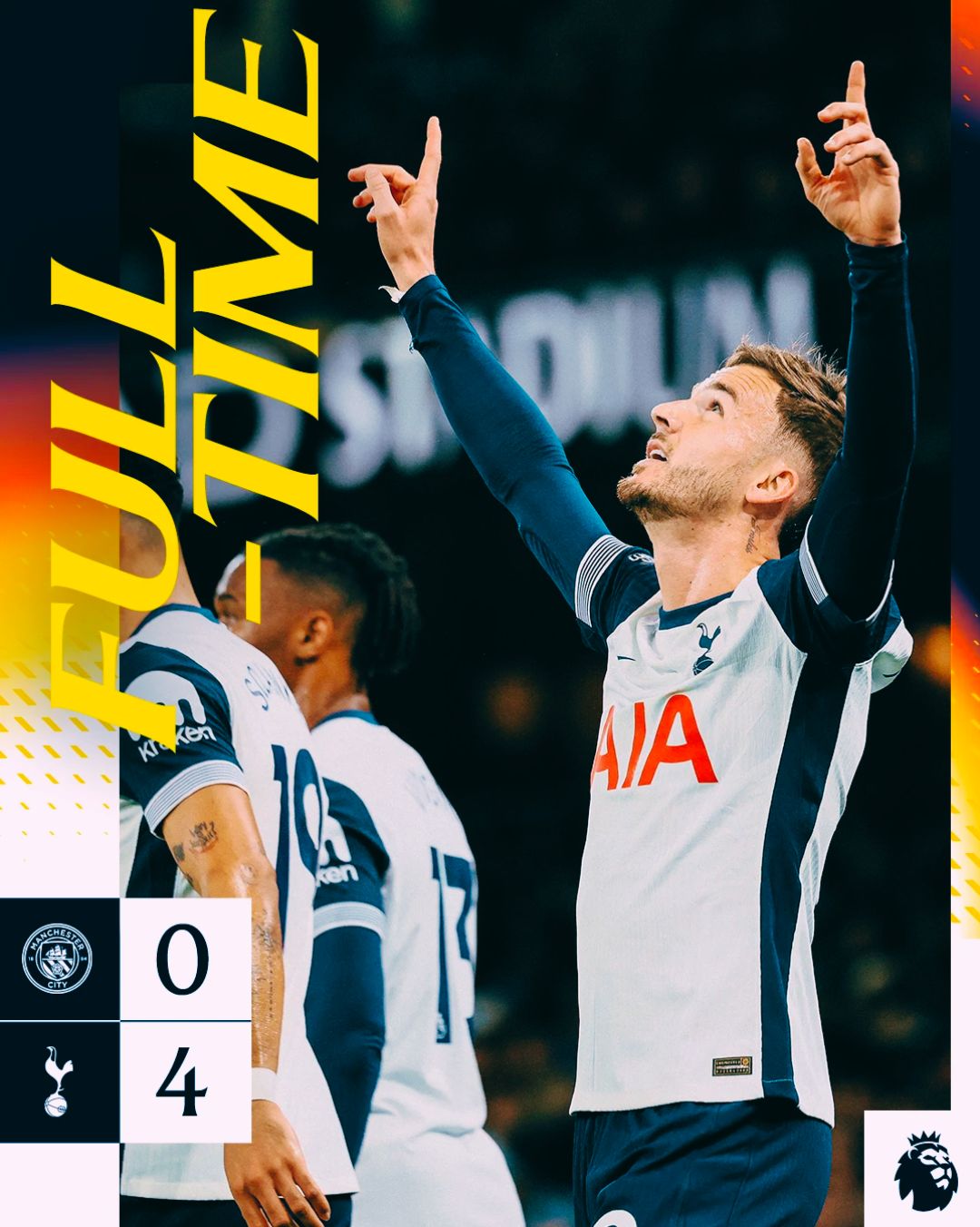 ผลพรีเมียร์ลีก สเปอร์ส มาดุ บุกทุบ แมนฯ ซิตี้ 4-0